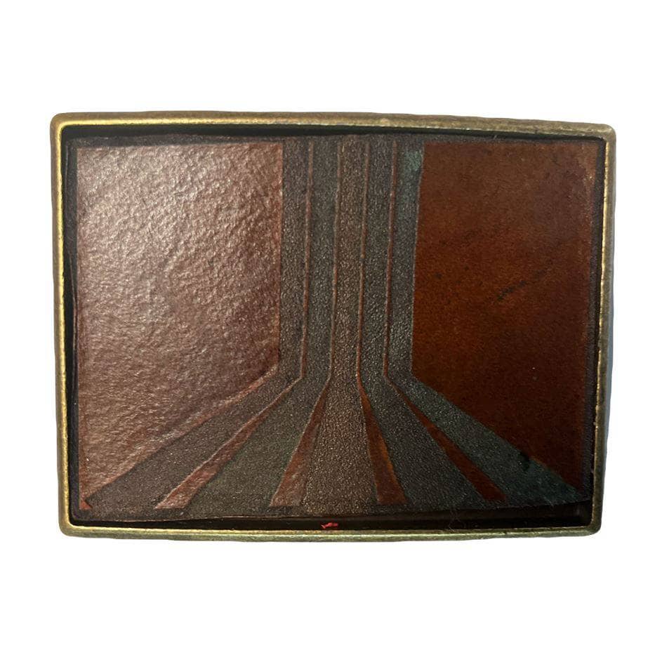 Broken Stripe Leather Inset Engraved Belt Buckle - Sheehan and Co.