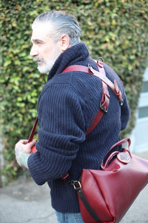 The Ultimate Travel Bag: Shackle Back Suspender & Weekender Duffle Combo in Red Leather | Sheehan&Co