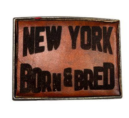New Yorker Born and Bred Engraved Leather Inset Belt Buckle - Sheehan and Co.