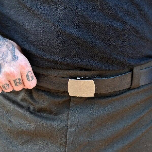 Slide Buckle Military Belt in Leather - Sheehan and Co.